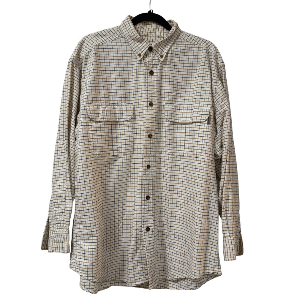 Woolrich men’s LARGE plaid chamois flannel shirt button down long sleeve outdoor